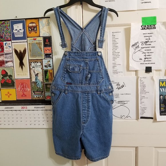 Squeeze Denim - Squeeze Jeans overalls Medium denim shorts utility bib carpenter VINTAGE 90s